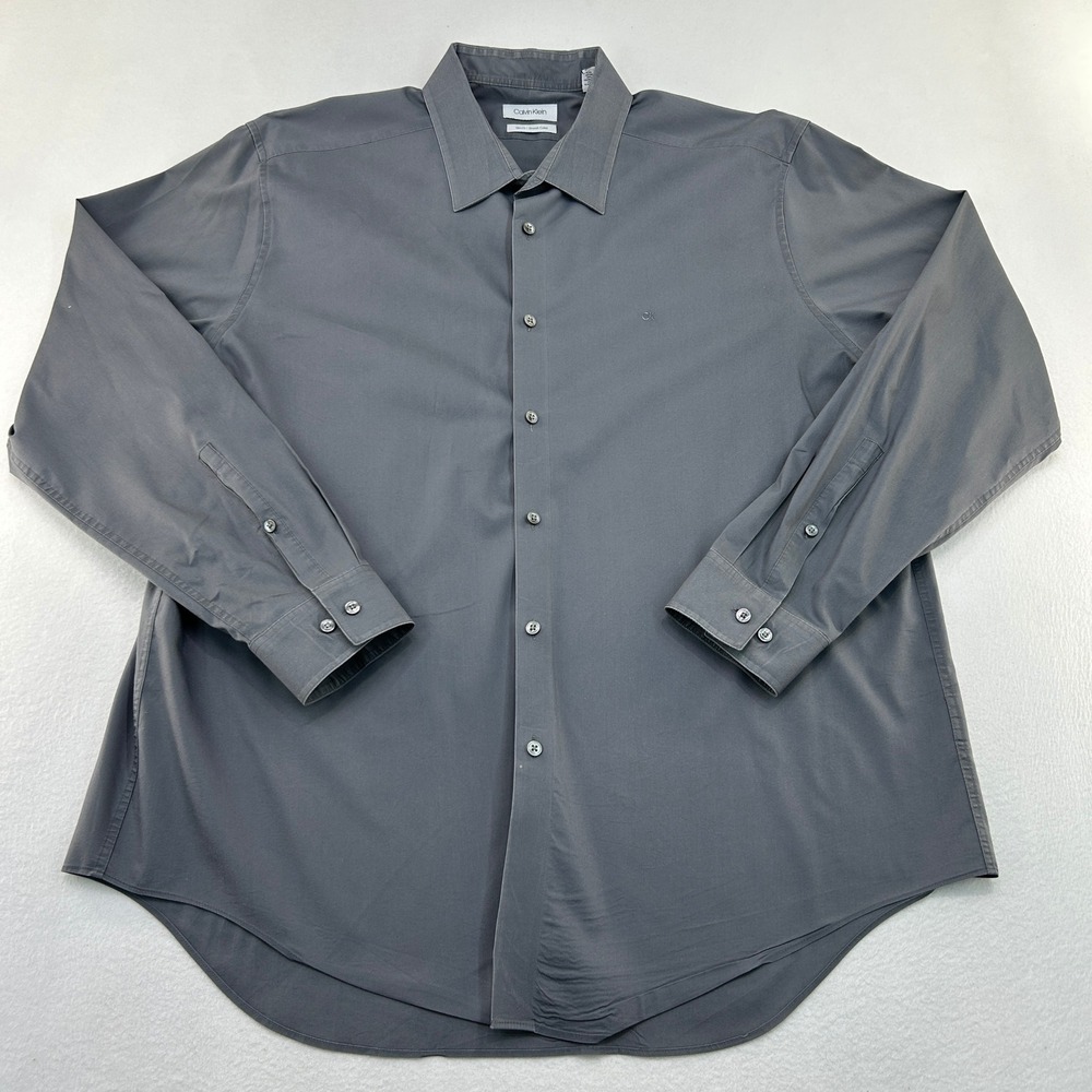 Calvin Klein Men 2XL Slim Fit Stretch Collar Dress Shirt Charcoal Gray